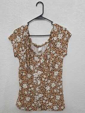 No Boundaries Brown Daisy-Print Button Front Blouse